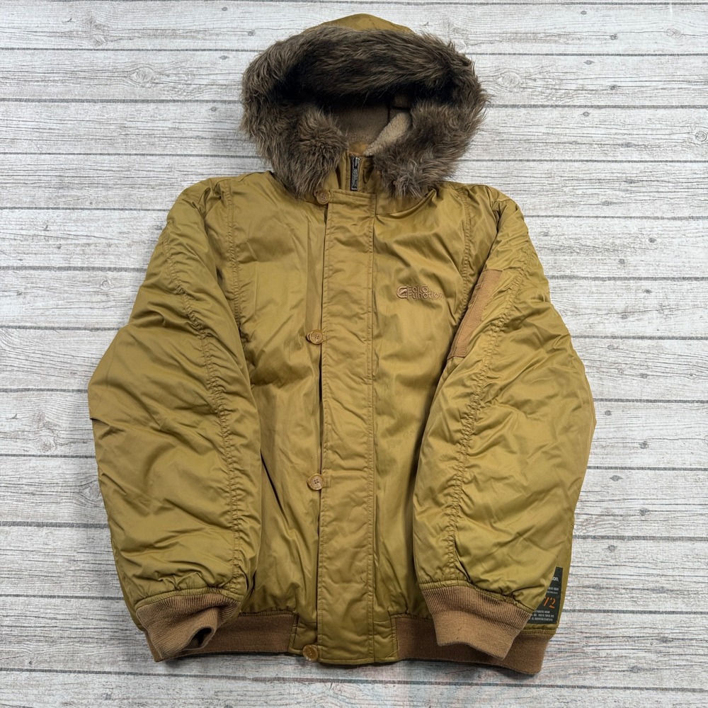 Ecko Function Puffer Jacket Men's XL Tan Faux Fur Hood Quilted Winter Outdoor